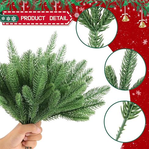 24PCS Artificial Pine Needle, Branches Stem Fake Plants, Wreath for Christmas DIY Accessories Home Holiday and Seasonal Display, Green in Saudi Arabia