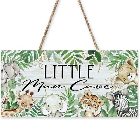 Little Man Cave Jungle Animals Front Door Sign, Tropical Safari Wood Door Hanger Boys Toddler Baby Nursery Decor, Botanical Farmhouse Wooden Wreath Indoor Kids Bedroom Wall Hanging Decoration in Saudi Arabia