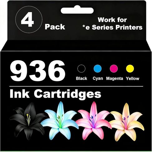 4 عبوات خرطوشة حبر بديلة 936 لطابعات OfficeJet 9120 OfficeJet Pro 9110 9120 9130 OfficeJet Pro ذات التنسيق الواسع 9730 (6C3Z5LN) in Kuwait