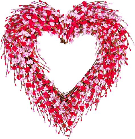 Valentines Day Wreath, 17in Valentines Wreaths for Front Door Outside, Valentine’s Day Heart Wreath Decorations Décor Outdoor Indoor with Red and Pink Forsythia Heart-Shaped Wooden Sign in Kuwait