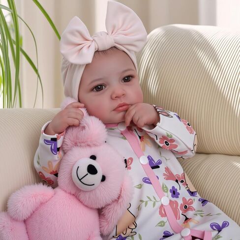 BABESIDE Lifelike Reborn Baby Dolls Girl - 20 inch Cloth Body Brown Eyes Hand-Painted Hair Realistic-Newborn Baby Dolls Handmade Baby Feeling Real Life Baby Dolls Girl with Feeding Kit Gift Box in Saudi Arabia