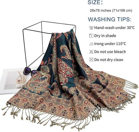 Paisley Pashmina Rave Scarf,Indian Shawl Wraps for Women Exotic Shawls Scarves for Evening Dresses in Saudi Arabia