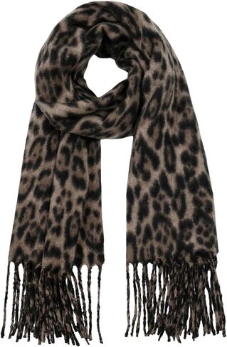 Women's Retro Cheetah Print Hair Scarf Fringe Trim Leopard Shawl Wraps Fuzzy Fleece Scarves Accessories in Saudi Arabia