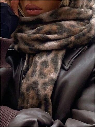 Women's Retro Cheetah Print Hair Scarf Fringe Trim Leopard Shawl Wraps Fuzzy Fleece Scarves Accessories in Saudi Arabia