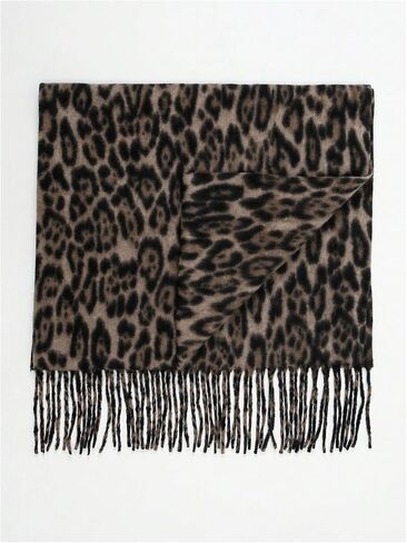 Women's Retro Cheetah Print Hair Scarf Fringe Trim Leopard Shawl Wraps Fuzzy Fleece Scarves Accessories in Saudi Arabia