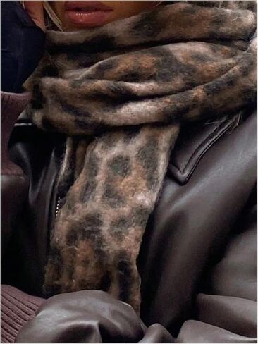 Women's Retro Cheetah Print Hair Scarf Fringe Trim Leopard Shawl Wraps Fuzzy Fleece Scarves Accessories in Saudi Arabia