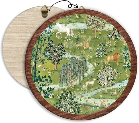 Boho Colorful Landscape Hanging Wall Decor, Abstract Mountain Round Wooden Wall Art, Nature Floral Western Boho Decorations for Aesthetic Apartment Home Living Room Bedroom Bathroom Kitchen Office, 16 in Saudi Arabia