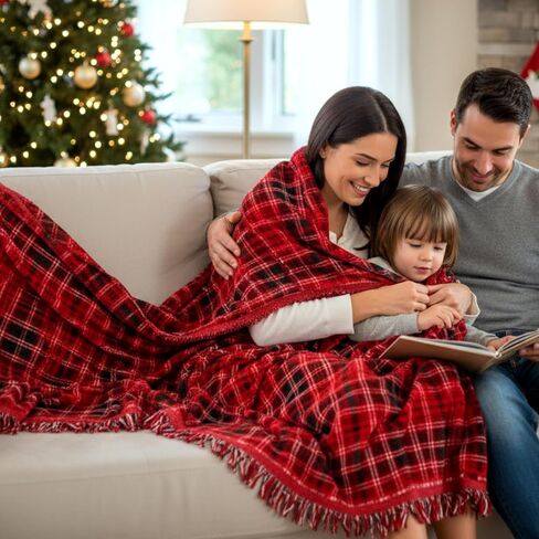 Christmas Couch Cover 71"x 118"Green and Red Plaid Sofa Covers for 3 Cushion Couch Covers with Tassel Farmhouse Protector for Christmas Decorations Sofa Throw Cover in Saudi Arabia