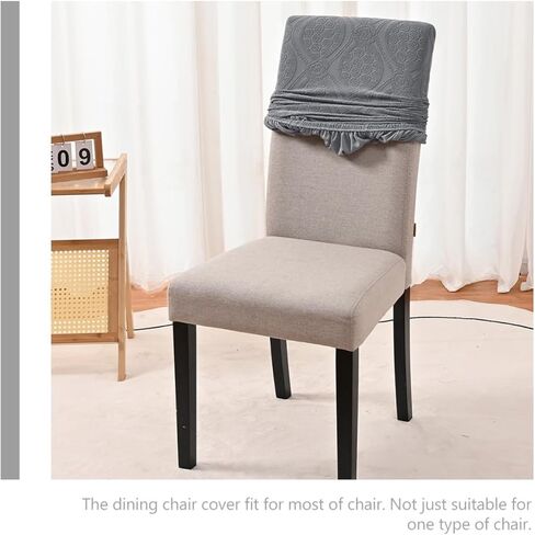 Waterproof Jacquard Chair Cover for Dining Room Modern Full Slipcover Protector Stretch Seat Cover for Kitchen Chairs Decorative Grey M Size, for Home and Restaurant Use in Saudi Arabia