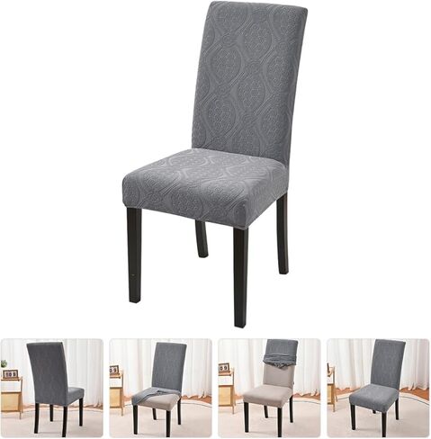 Waterproof Jacquard Chair Cover for Dining Room Modern Full Slipcover Protector Stretch Seat Cover for Kitchen Chairs Decorative Grey M Size, for Home and Restaurant Use in Saudi Arabia