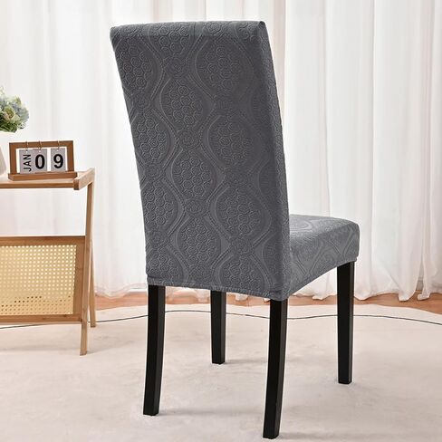 Waterproof Jacquard Chair Cover for Dining Room Modern Full Slipcover Protector Stretch Seat Cover for Kitchen Chairs Decorative Grey M Size, for Home and Restaurant Use in Saudi Arabia