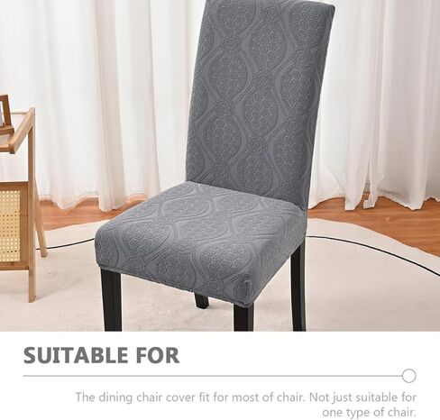 Waterproof Jacquard Chair Cover for Dining Room Modern Full Slipcover Protector Stretch Seat Cover for Kitchen Chairs Decorative Grey M Size, for Home and Restaurant Use in Saudi Arabia