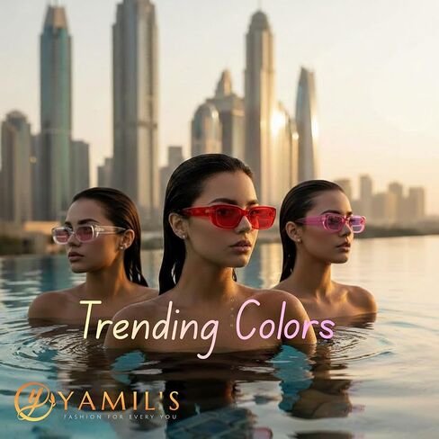 YAMIL'S Rectangle Sunglasses for Women Retro 90’s Vintage Fashion Narrow Square Frame UV400 Protection Pack of 3, Matte Purple,Matte Red,Gray Frame Pink in Saudi Arabia