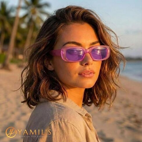 YAMIL'S Rectangle Sunglasses for Women Retro 90’s Vintage Fashion Narrow Square Frame UV400 Protection Pack of 3, Matte Purple,Matte Red,Gray Frame Pink in Saudi Arabia