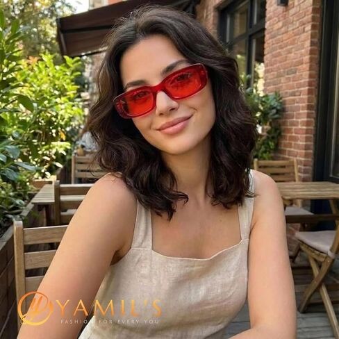 YAMIL'S Rectangle Sunglasses for Women Retro 90’s Vintage Fashion Narrow Square Frame UV400 Protection Pack of 3, Matte Purple,Matte Red,Gray Frame Pink in Saudi Arabia