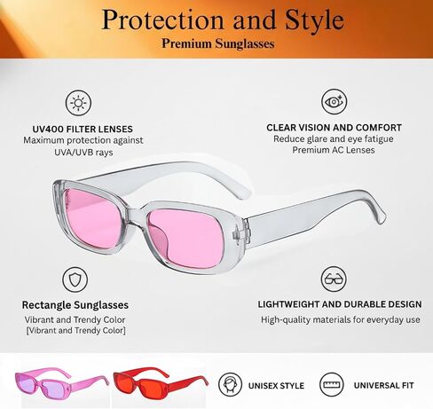 YAMIL'S Rectangle Sunglasses for Women Retro 90’s Vintage Fashion Narrow Square Frame UV400 Protection Pack of 3, Matte Purple,Matte Red,Gray Frame Pink in Saudi Arabia