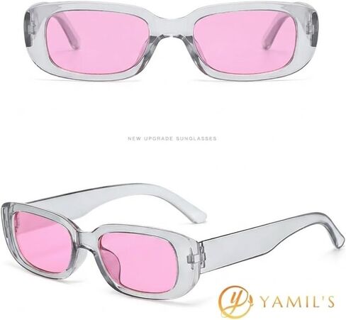 YAMIL'S Rectangle Sunglasses for Women Retro 90’s Vintage Fashion Narrow Square Frame UV400 Protection Pack of 3, Matte Purple,Matte Red,Gray Frame Pink in Saudi Arabia