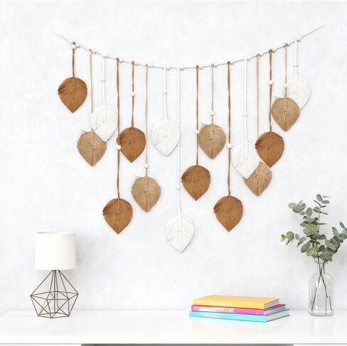 DUZFOREI Large Macrame Wall Hanging, Handmade Woven Leaf Tapestry, Boho Decor for Bedroom, Living Room, and Office, 30 X 47 Inch (Brown) in Saudi Arabia