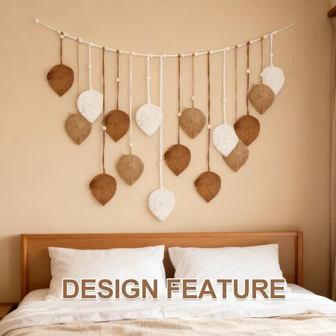 DUZFOREI Large Macrame Wall Hanging, Handmade Woven Leaf Tapestry, Boho Decor for Bedroom, Living Room, and Office, 30 X 47 Inch (Brown) in Saudi Arabia