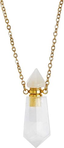 SUPERFINDINGS Natural White Quartz Stone Perfume Bottle Pendant Gemstone Crystal Perfume Bottle Essential Oil Necklace Diffuser Necklace Hexagonal Pointed Reiki Chakra Pendant for Woman Men in Saudi Arabia