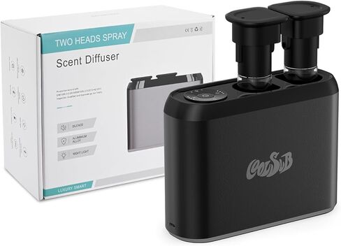 موزع روائح عطرية ذكي، موزع روائح الزيوت العطرية بدون ماء بفوهة مزدوجة مع رذاذ بارد، موزع روائح الزيوت العطرية العلاجية الصامت للغاية يعمل بالبطارية للسيارة والمنزل والمكتب باللون الأسود in Kuwait