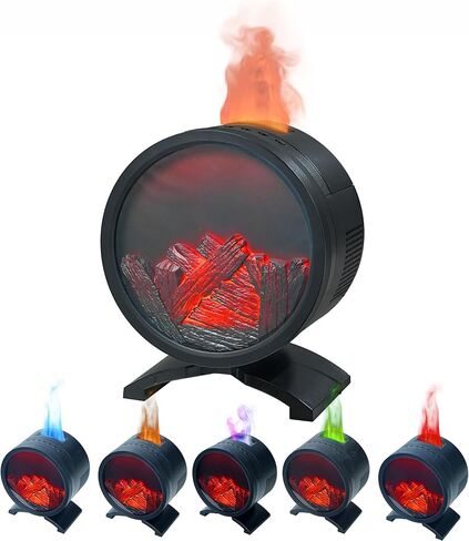 موزع هواء لهب مدفأة مستديرة سعة 260 مل ومرطب للزيوت العطرية مع جهاز تحكم عن بعد، قابس لغرفة النوم والمنزل (أسود) in Kuwait