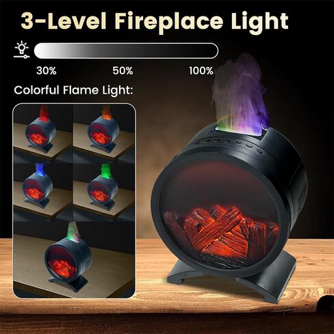 موزع هواء لهب مدفأة مستديرة سعة 260 مل ومرطب للزيوت العطرية مع جهاز تحكم عن بعد، قابس لغرفة النوم والمنزل (أسود) in Kuwait