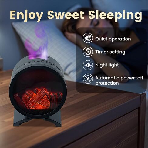 موزع هواء لهب مدفأة مستديرة سعة 260 مل ومرطب للزيوت العطرية مع جهاز تحكم عن بعد، قابس لغرفة النوم والمنزل (أسود) in Kuwait