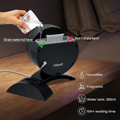 موزع هواء لهب مدفأة مستديرة سعة 260 مل ومرطب للزيوت العطرية مع جهاز تحكم عن بعد، قابس لغرفة النوم والمنزل (أسود) in Kuwait