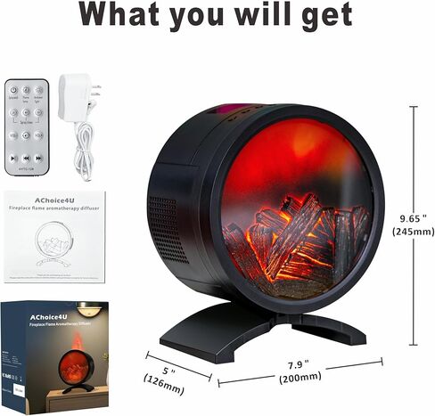 موزع هواء لهب مدفأة مستديرة سعة 260 مل ومرطب للزيوت العطرية مع جهاز تحكم عن بعد، قابس لغرفة النوم والمنزل (أسود) in Kuwait