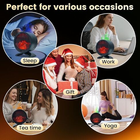 موزع هواء لهب مدفأة مستديرة سعة 260 مل ومرطب للزيوت العطرية مع جهاز تحكم عن بعد، قابس لغرفة النوم والمنزل (أسود) in Kuwait