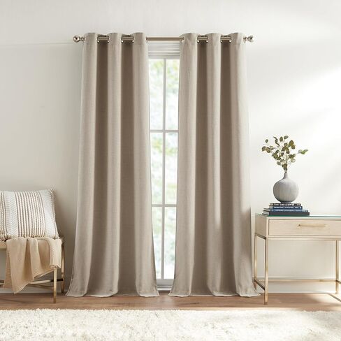 Tommy Hilfiger Room Darkening Curtains for Bedroom Living Room 84 Inches Long, Elegant Lined Drapes Grommet, Set of 2 Panels, Hudson, 84", Khaki in Saudi Arabia
