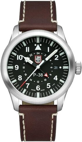 ساعة Luminox P-38 Lightning XA.9521 للرجال 42 ملم - ساعة طيار باللون البني/الأسود وظيفة التاريخ المنطقة الزمنية الثانية 100 متر زجاج الياقوت المقاوم للماء in Saudi Arabia