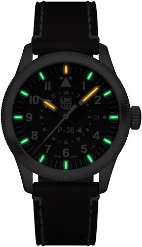 ساعة Luminox P-38 Lightning XA.9521 للرجال 42 ملم - ساعة طيار باللون البني/الأسود وظيفة التاريخ المنطقة الزمنية الثانية 100 متر زجاج الياقوت المقاوم للماء in Saudi Arabia