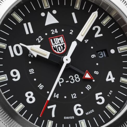 ساعة Luminox P-38 Lightning XA.9521 للرجال 42 ملم - ساعة طيار باللون البني/الأسود وظيفة التاريخ المنطقة الزمنية الثانية 100 متر زجاج الياقوت المقاوم للماء in Saudi Arabia