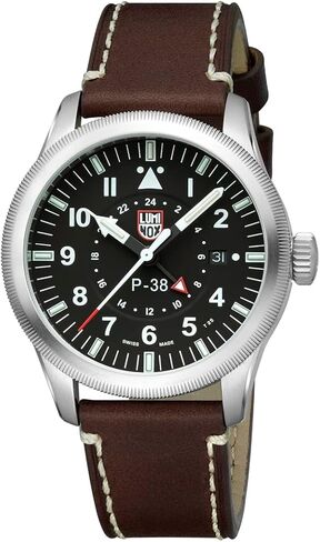 ساعة Luminox P-38 Lightning XA.9521 للرجال 42 ملم - ساعة طيار باللون البني/الأسود وظيفة التاريخ المنطقة الزمنية الثانية 100 متر زجاج الياقوت المقاوم للماء in Saudi Arabia