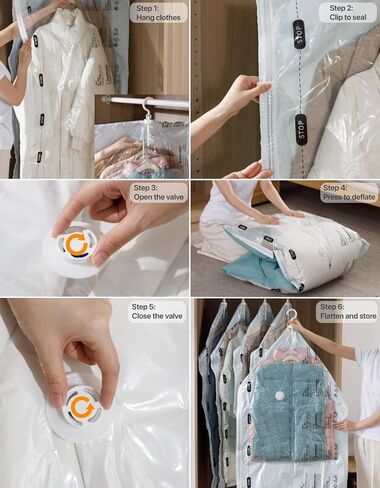 6 عبوات من أكياس تخزين المكنسة الكهربائية المعلقة من NeatNest - 3 أكياس ملابس متوسطة و3 كبيرة، موفرة للمساحة مع شماعات، مكنسة كهربائية أو ضغط يدوي، مادة PE+PA متينة، محكمة الغلق لتنظيم الخزانة in Kuwait