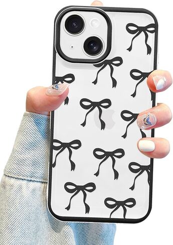 Jusy Compatible with iPhone XR Bow Phone Case, Cute Clear Ribbon Bowknot Pattern Aesthetic Soft TPU Transparent Cases Protective Phone Cover for Women Girly - Pink in Kuwait