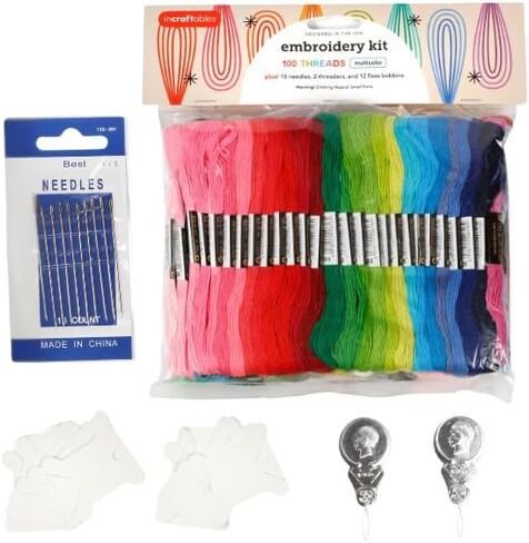 خيط تطريز إنكرافتبلز للأساور 100 قطعة. خيط التطريز لصنع سلسلة أساور الصداقة. مجموعة خيط التطريز مع الإبر والخيوط وأدوات الغزل. أفضل شلات قوس قزح عبر غرزة in Kuwait