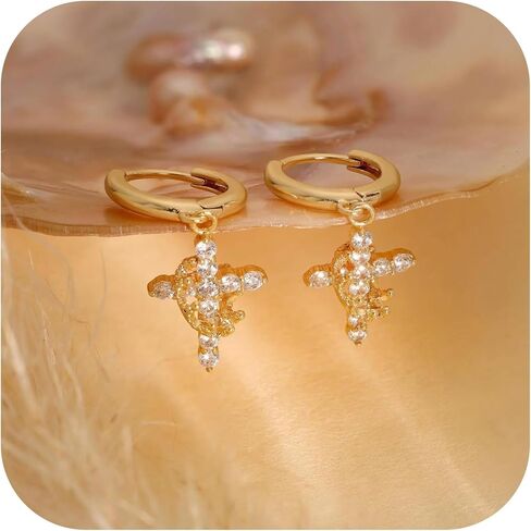 Crown Cross Necklace & Earring Set for Women, Titanium Steel Gold & Silver Cross Pendant Jewelry, Dainty Pearl Crucifix Necklace for Women, Gift Boxed in Saudi Arabia