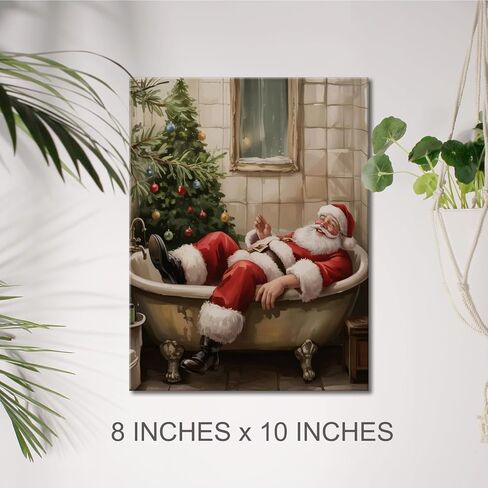 Vintage Santa Christmas Bathroom Wall Art Funny Santa in Bathtub Print Whimsical Christmas Bathroom Pictures Wall Decor Canvas Poster Xmas Toilet Decoration Artwork Gift, Framed 8x10 Inch in Saudi Arabia