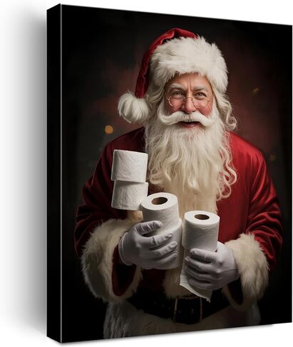 Vintage Santa Christmas Bathroom Wall Art Funny Santa in Bathtub Print Whimsical Christmas Bathroom Pictures Wall Decor Canvas Poster Xmas Toilet Decoration Artwork Gift, Framed 8x10 Inch in Saudi Arabia