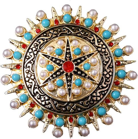 Vintage CZ Crystal Star Disc Brooch Pin Bohemian Minimalist Metal Imitated Pearl Turquoise Round Shaped Collar Lapel Badge For Women Sweater Shawl Dress Scarf Costume Accessory Christmas Jewelry Gift in Saudi Arabia
