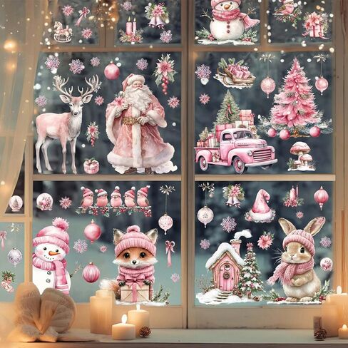 9Pcs Christmas Window Stickers, Double-Side Glass Decals Snowflake Xmas Santa Claus Elk Bells Christmas Tree Decals Window Clings for Shop Office School Supplies Party Reusable in Saudi Arabia