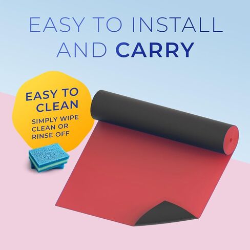 واقي أرضية متين من مطاط النيوبرين | حصيرة بلاستيكية طويلة الأمد للاستخدام المنزلي والمكتبي | سمك 1.5 ملم، عرض 27 بوصة، طول 30 قدمًا | أحمر in Kuwait