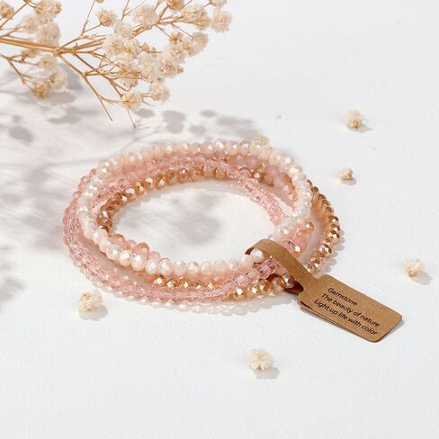 Beaded Bracelets for Women, 4pcs Stackable Healing Crystal Bead Women's Bracelet Summer Jewelry, Inspirational Gifts for Women in Saudi Arabia