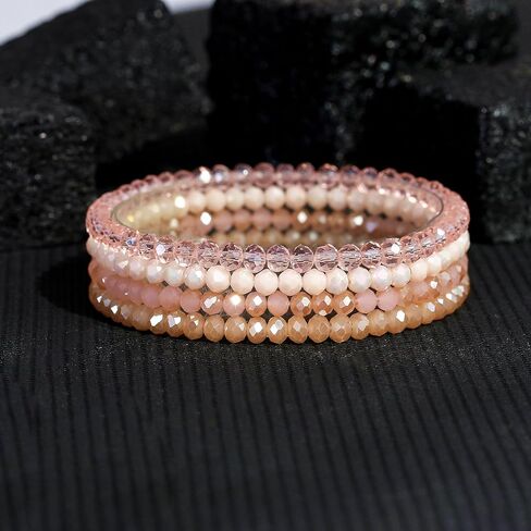 Beaded Bracelets for Women, 4pcs Stackable Healing Crystal Bead Women's Bracelet Summer Jewelry, Inspirational Gifts for Women in Saudi Arabia
