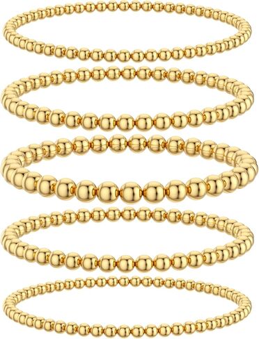 18K Gold Beaded Bracelet, Stainless Steel Ball Chain, Multi-Strand Design, Fashion Jewelry for Women Set for Gifts in Saudi Arabia