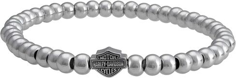 Harley-Davidson Women's Small Beaded Bar & Shield Stretch Bracelet - Silver in Saudi Arabia