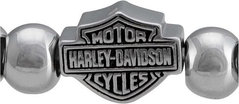 Harley-Davidson Women's Small Beaded Bar & Shield Stretch Bracelet - Silver in Saudi Arabia